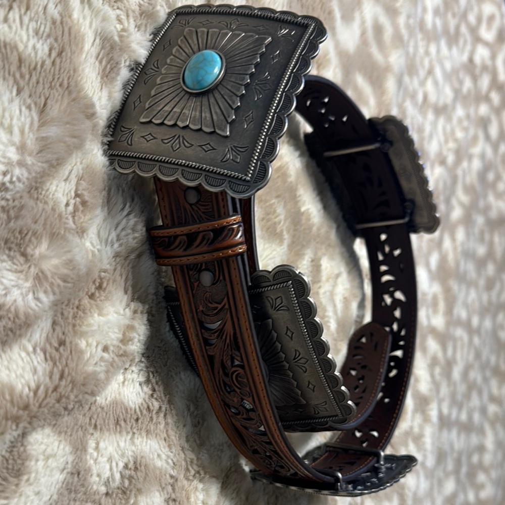 Silver and Brown Western Belt